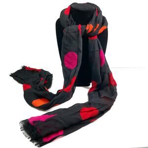 Black Scarf with Pink & Red Polka Dot Pattern 74.5” X 20”